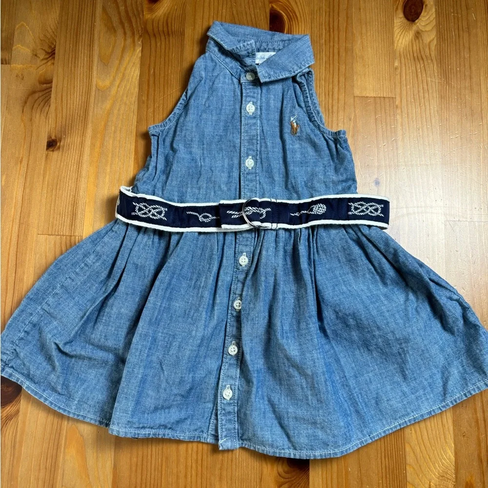Ralph‎ Lauren Baby Girl Sleeveless Chambray Belted Dress Size 9 Months